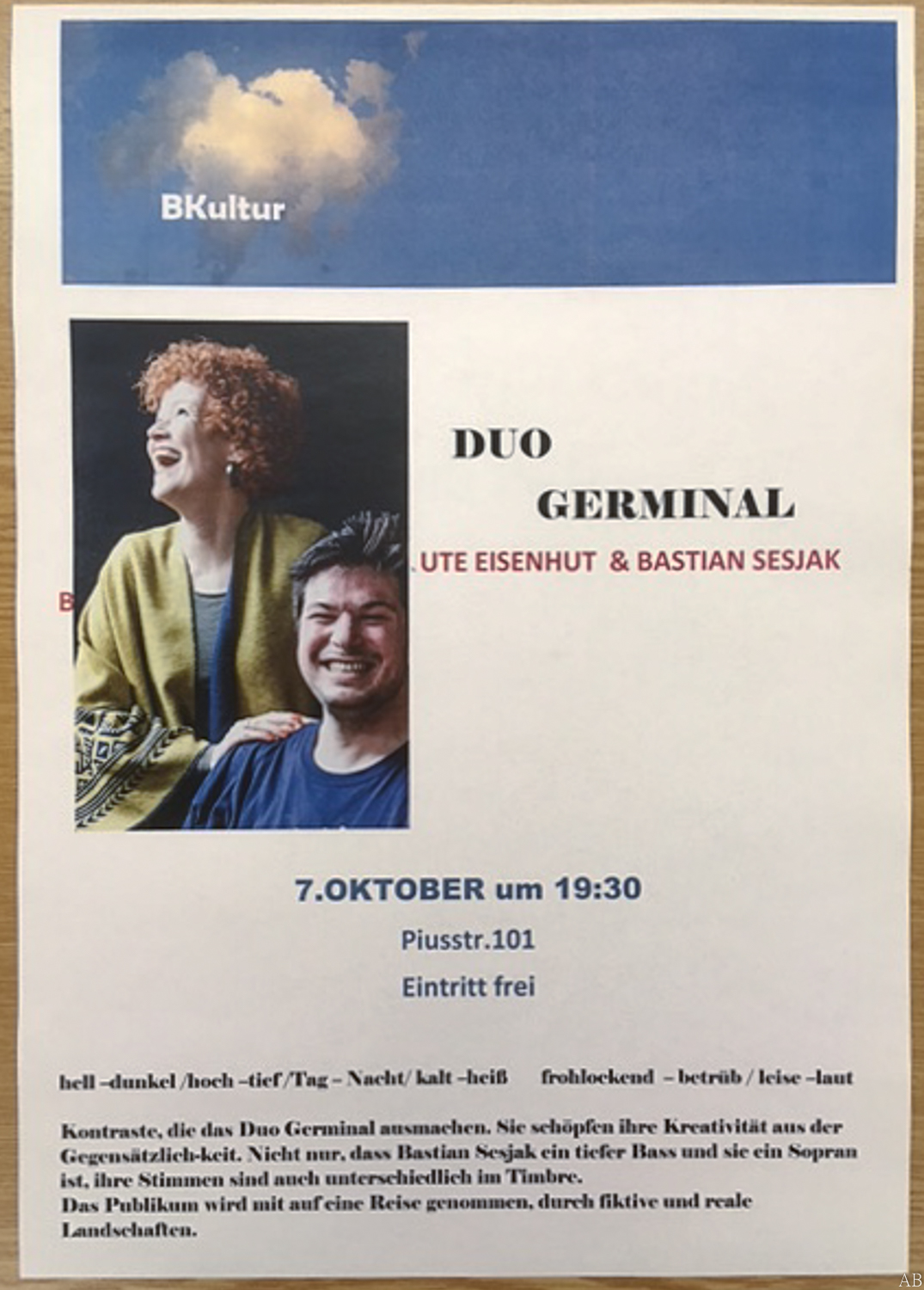 Konzert mit dem Duo Germinal am 07. Oktober 2017 um 19:30 Uhr